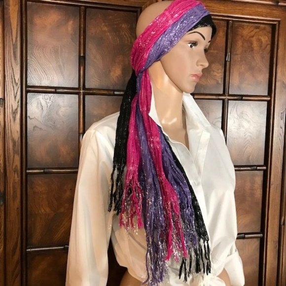 (Set of 3) Pop Metallic Stripe Stretch Fringe Scarves - Picture 2 of 10